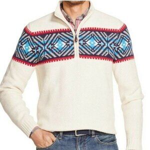 IZOD SZXL Mens Ivory Sweater 1/4 Zip Fair Isle Preppy Southwestern Classic Ranch